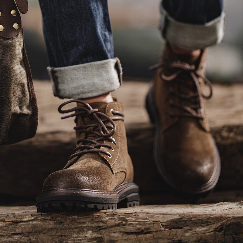 Men's Non-Slip Lace-Up Boots – Durable Construction, Textured Suede Finish