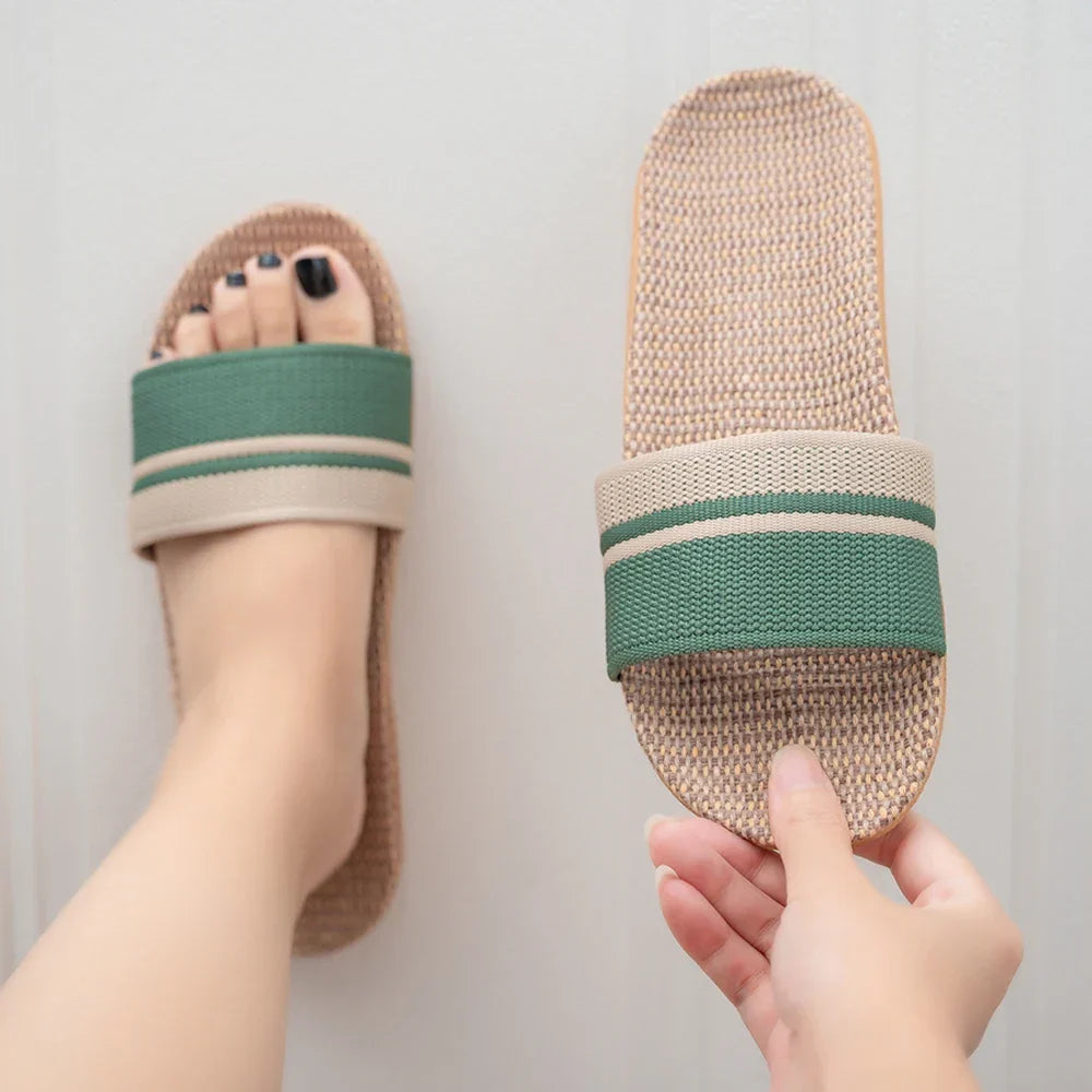 Women's Lightweight Linen Slip-On Slippers with Non-Slip Sole