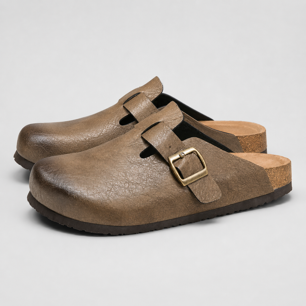 Men Clogs Cork Footbed Buckle Slip On Sandals