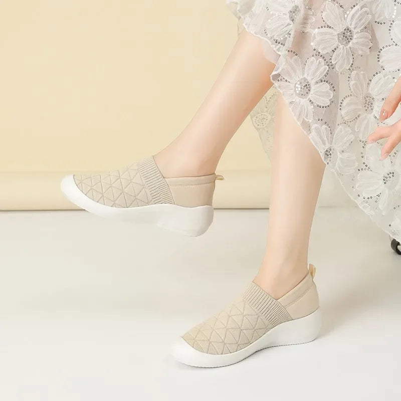 Women's Slip On Wedge Loafers with Knit Upper