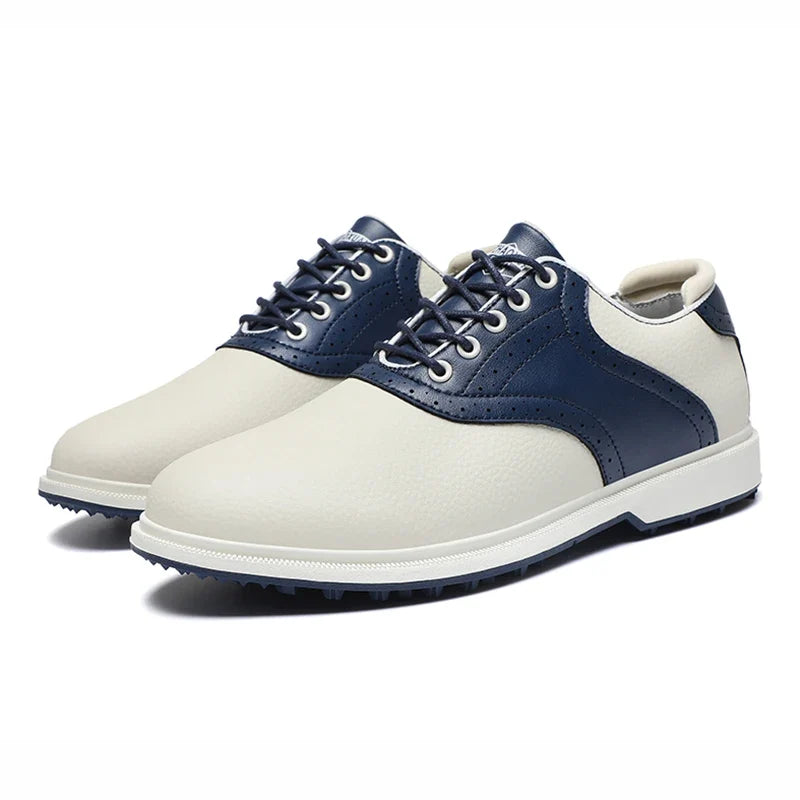 Men's Non-Slip Waterproof Golf Shoes – Bonded Leather Insole, Lace-Up Closure