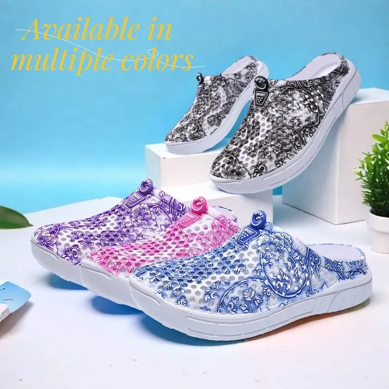 Blue Porcelain Pattern Women's Clog Shoes Garden Casual Indoor Outdoor Slippers Half Slip-On Lazy People Beach Shoes