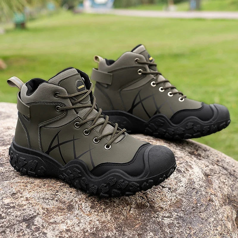 Men's Wide Fit High Top Hiking Boots – Breathable Leather Upper, Durable PVC Outsole