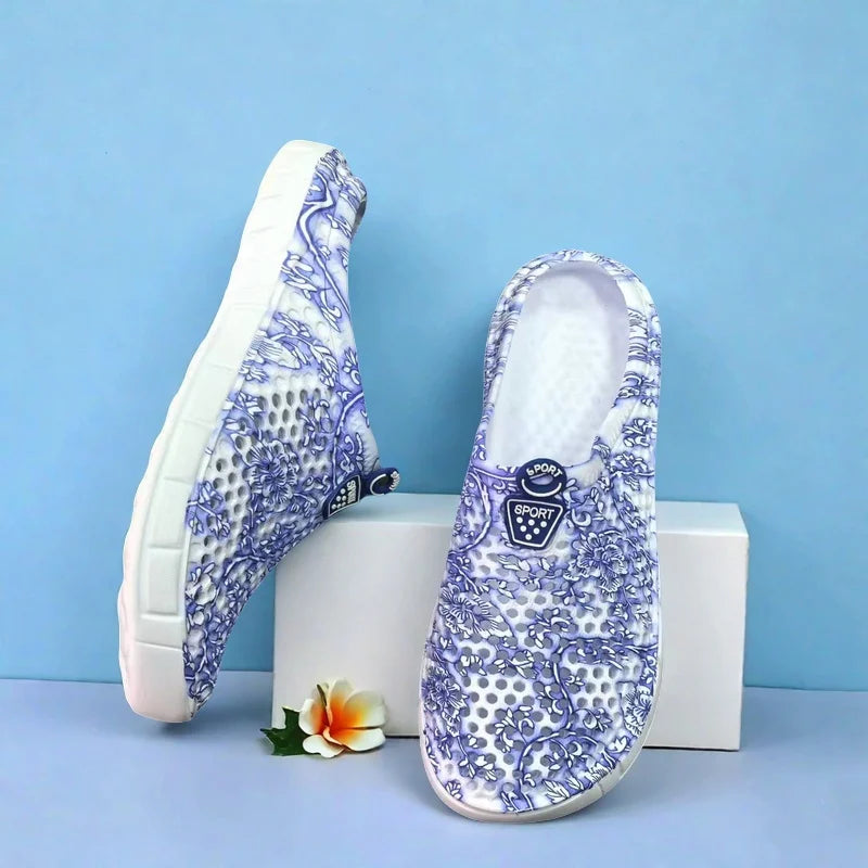 Blue Porcelain Pattern Women's Clog Shoes Garden Casual Indoor Outdoor Slippers Half Slip-On Lazy People Beach Shoes