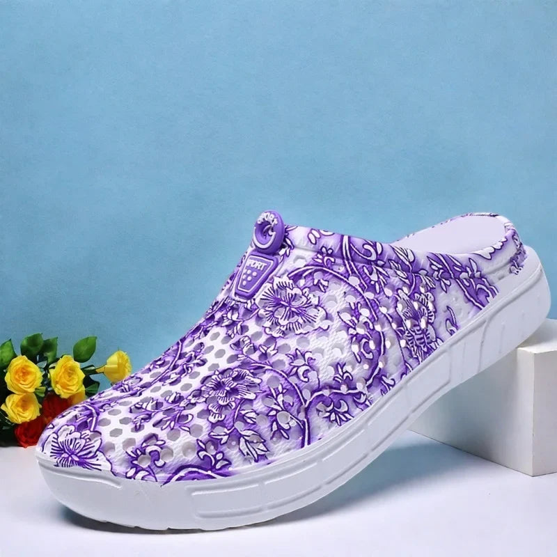 Blue Porcelain Pattern Women's Clog Shoes Garden Casual Indoor Outdoor Slippers Half Slip-On Lazy People Beach Shoes