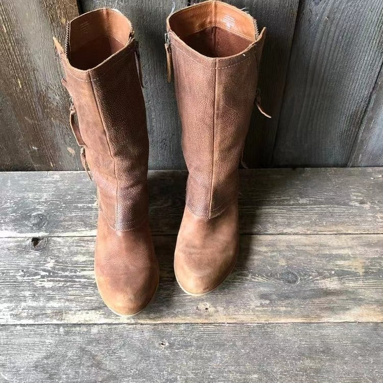Panel Stitch Mid-Calf Boots