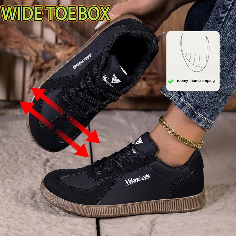 2026 New Women Wide Toe Box Retro Sneakers Soft Flat Gum Sole Lace Up Casual Trainers Ladies Lightweight Comfort Walking