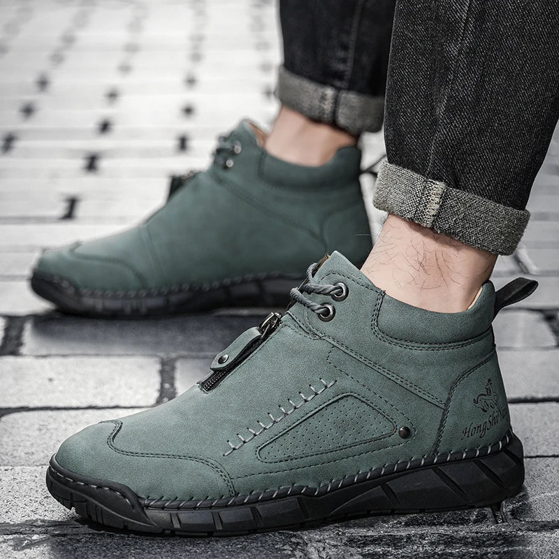 Men's Boots Handmade Split Leather Outdoor Walking Ankle Shoes