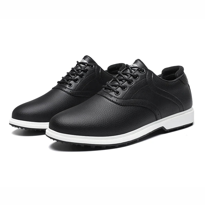 Men's Non-Slip Waterproof Golf Shoes – Bonded Leather Insole, Lace-Up Closure