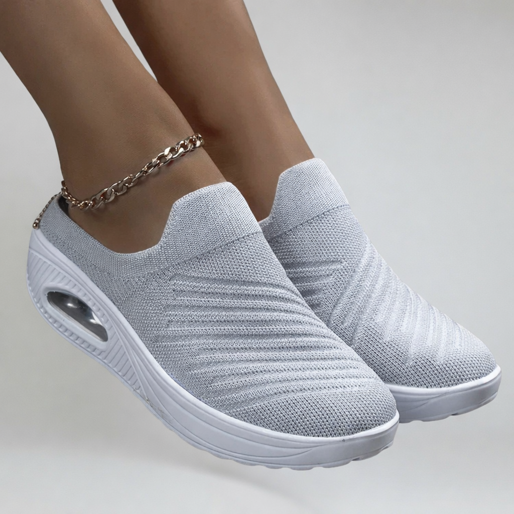 Women’s Slip-On Walking Shoes with Breathable Air Mesh and Air Cushion Platform Sole