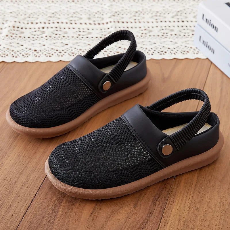 Women's Mesh Clogs Lightweight Breathable Slip On Sandals with Elastic Heel Strap