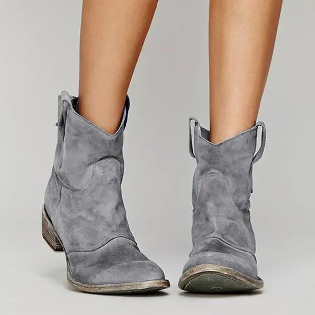 Women's Western Ankle Boots with Slip-On Design and Durable Sole