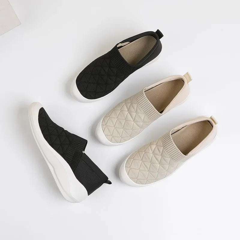 Women's Slip On Wedge Loafers with Knit Upper