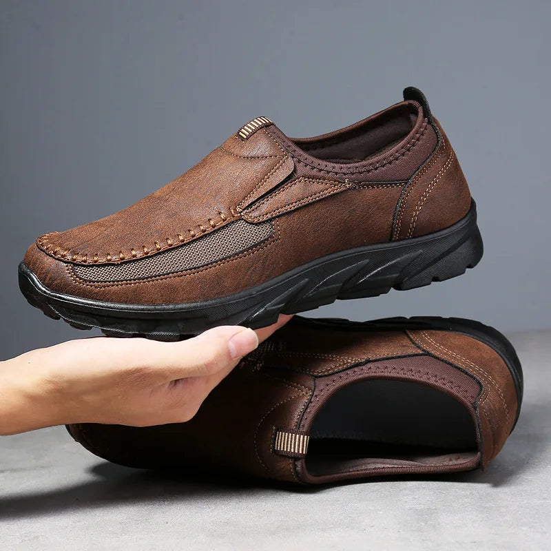 Men's Non-Slip Suede Mesh Loafers – Cushioned Insole, Hand-Stitched Detail