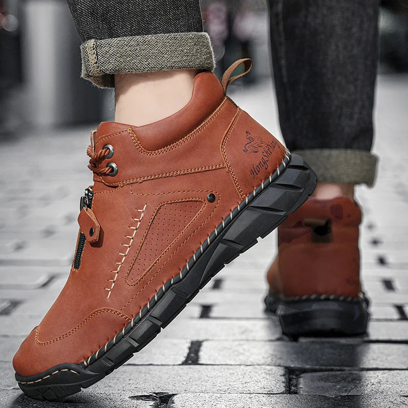 Men's Boots Handmade Split Leather Outdoor Walking Ankle Shoes