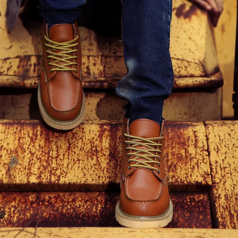 Men's Orthopedic Moc Toe Boots – Arch Support Footbed, Non Slip Sole