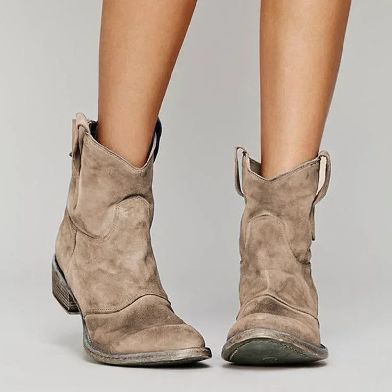 Women's Western Ankle Boots with Slip-On Design and Durable Sole