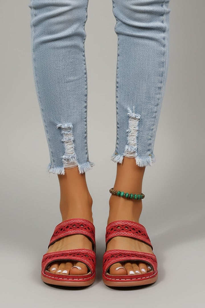Women's Orthopedic Sandals with Double Strap and Decorative Cutouts Open Toe Shoes