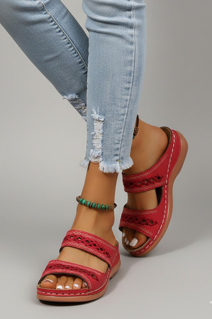 Women's Orthopedic Sandals with Double Strap and Decorative Cutouts Open Toe Shoes