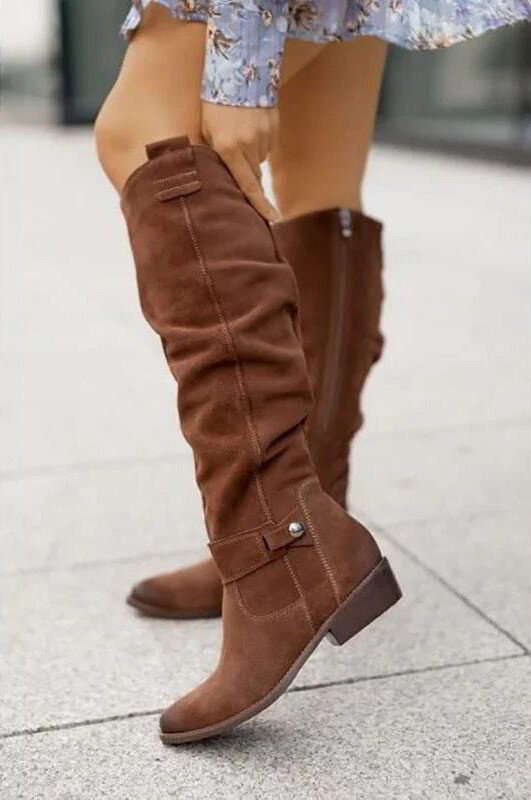 Side Zip Slouchy Knee High Boots
