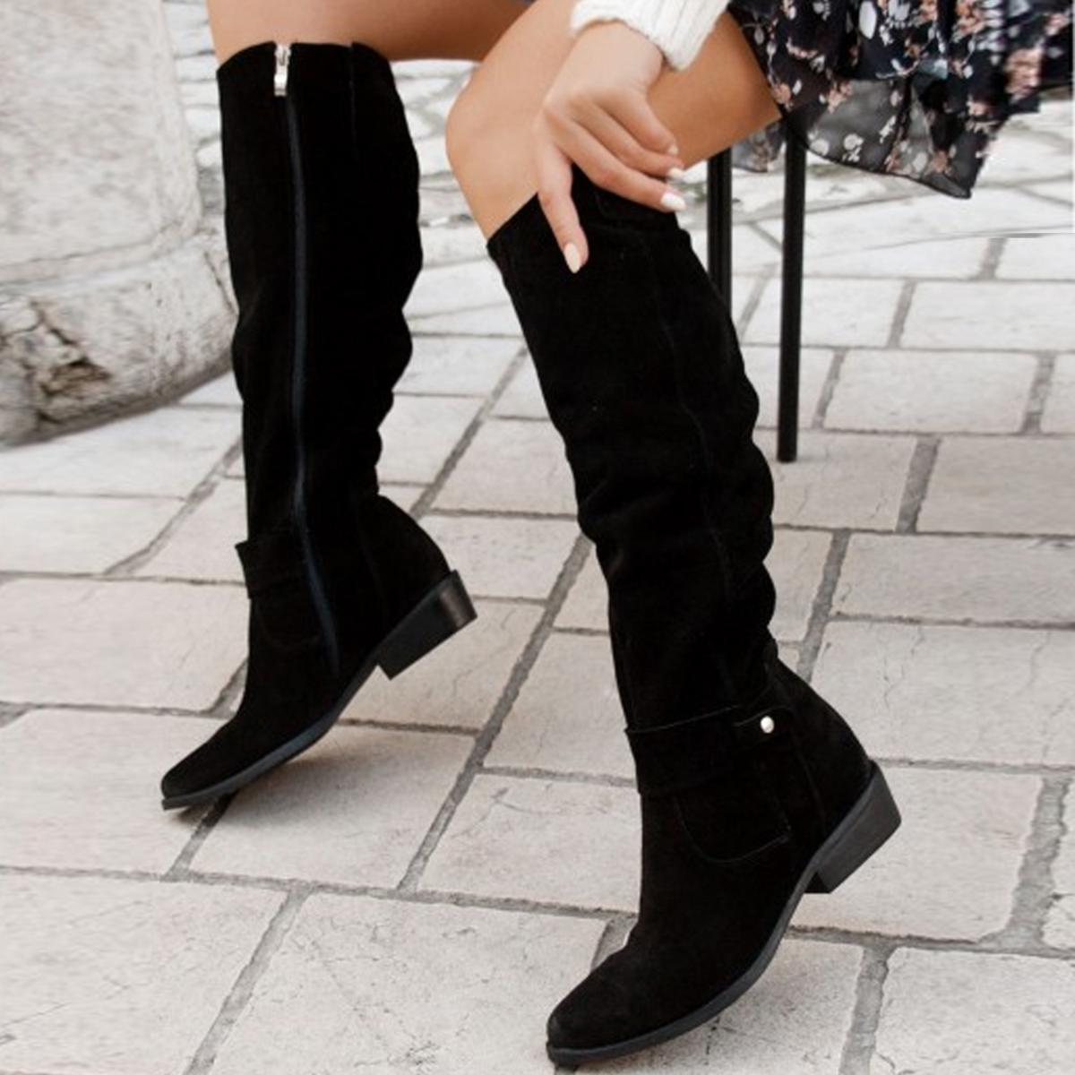 Side Zip Slouchy Knee High Boots