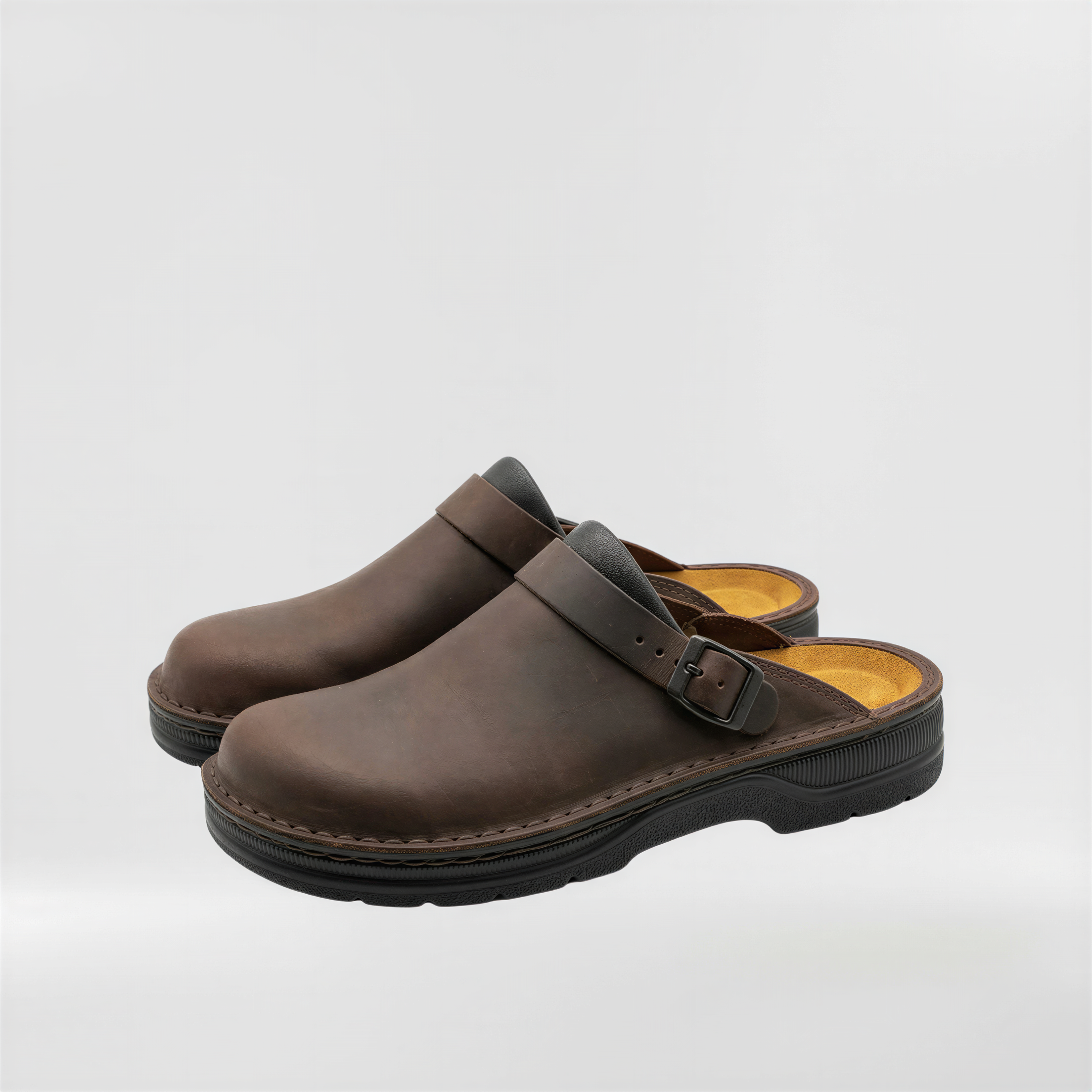Men's Closed-Toe Clogs Slip-On Suede Mules with Adjustable Buckle Strap