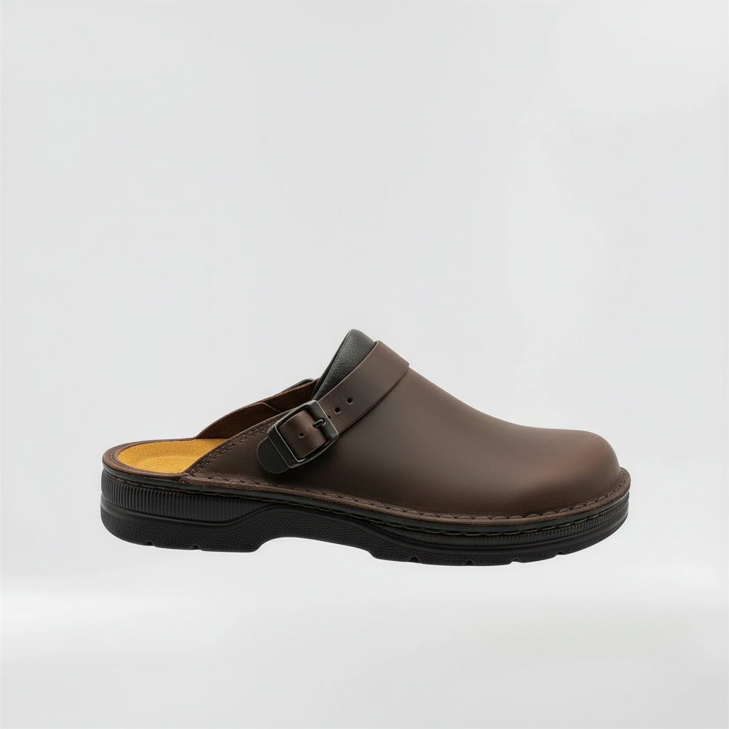 Men's Closed-Toe Clogs Slip-On Suede Mules with Adjustable Buckle Strap