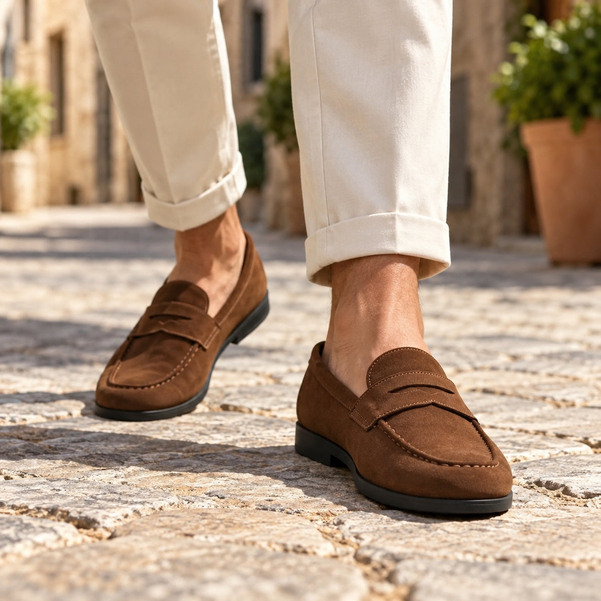 Alfredo – Men's Slip-On Loafers, worn on a walk