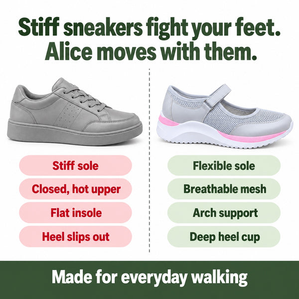 Alice – Women's Arch Support Sneakers, compared with an ordinary shoe