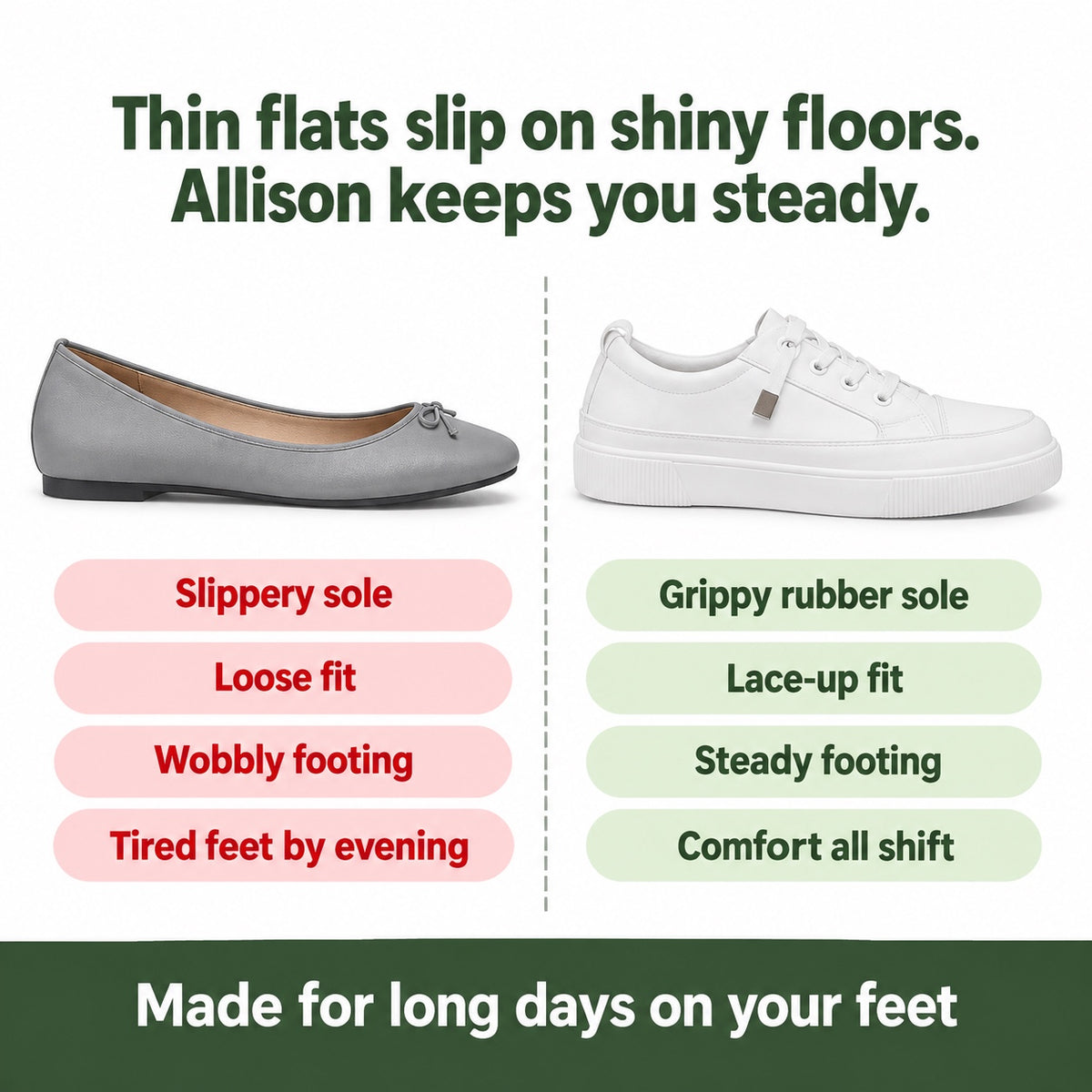 Allison – Women's Nursing Sneakers, compared with an ordinary shoe