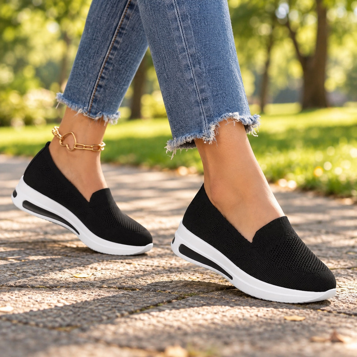 Amanda – Women's Wide Toe Box Sneakers, worn on a walk
