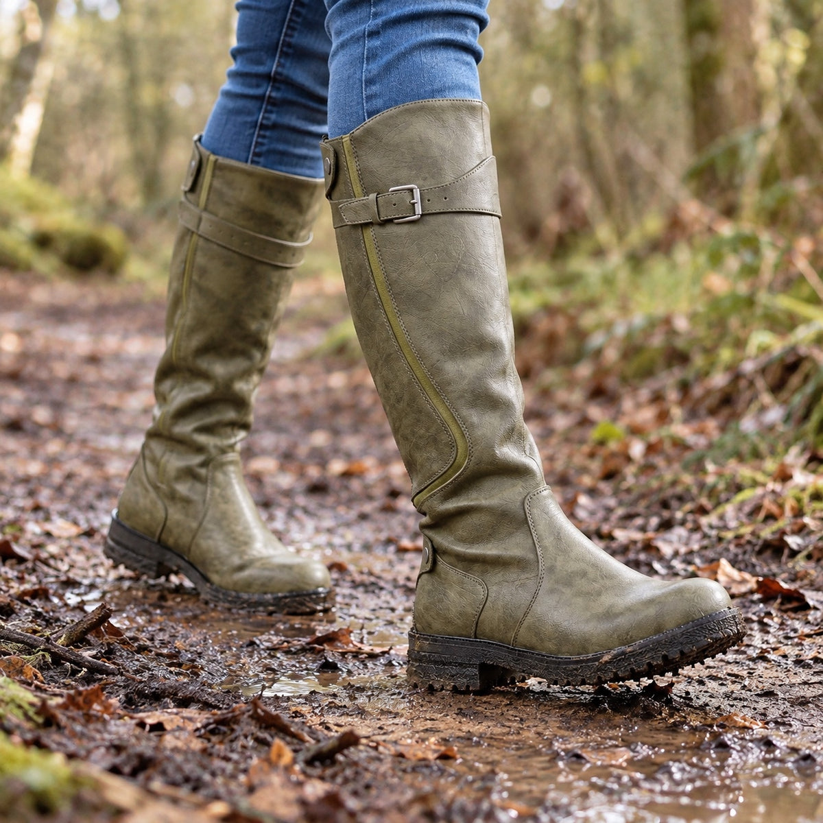 Angie – Women's Wide Calf Boots, worn on a walk