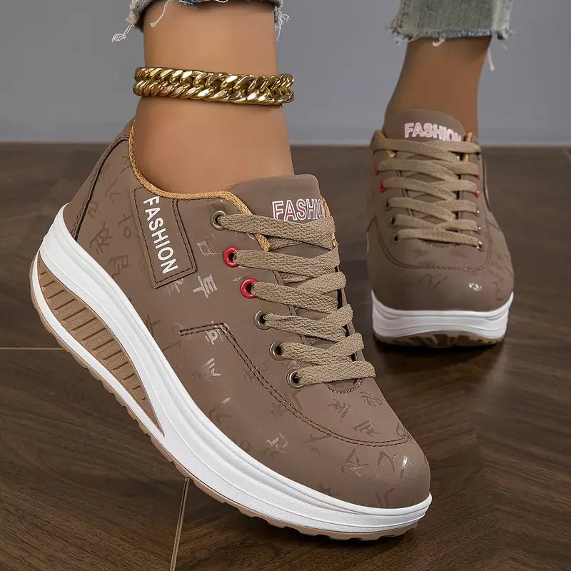 Women's Walking Shoes Platform Wedge Breathable PU Leather Trainers