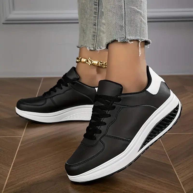 Women's Walking Shoes Platform Wedge Breathable PU Leather Trainers