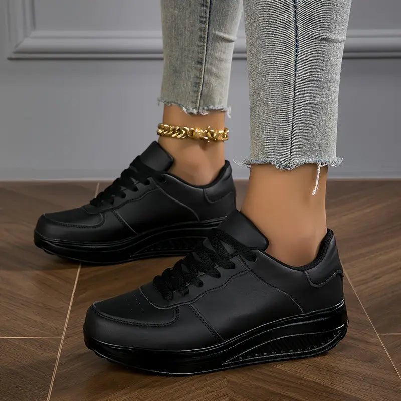 Women's Walking Shoes Platform Wedge Breathable PU Leather Trainers