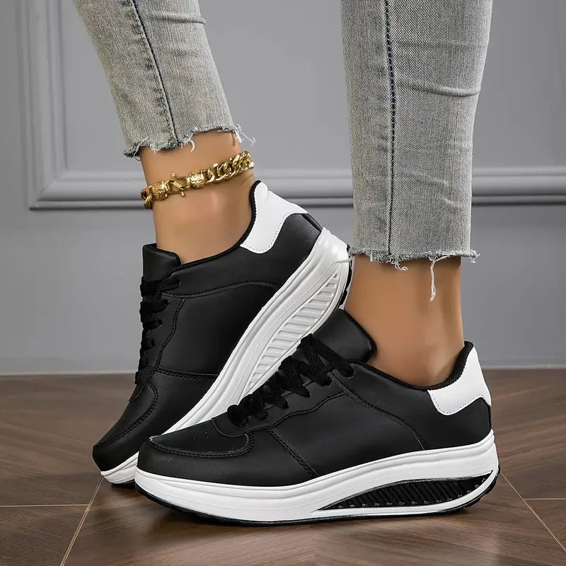 Women's Walking Shoes Platform Wedge Breathable PU Leather Trainers