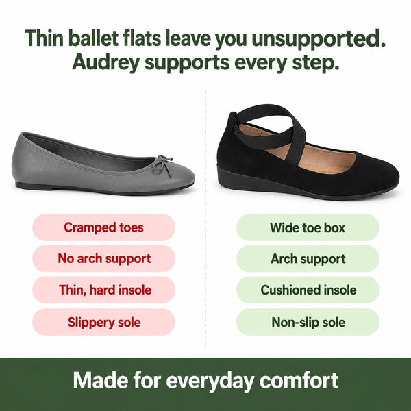 Audrey – Women's Arch Support Flats, compared with an ordinary shoe