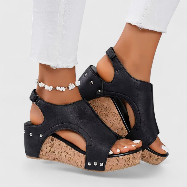 Audrey | Wedge Sandals with Open Toe and Stud Embellishments
