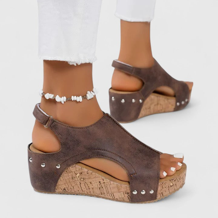 Audrey | Wedge Sandals with Open Toe and Stud Embellishments