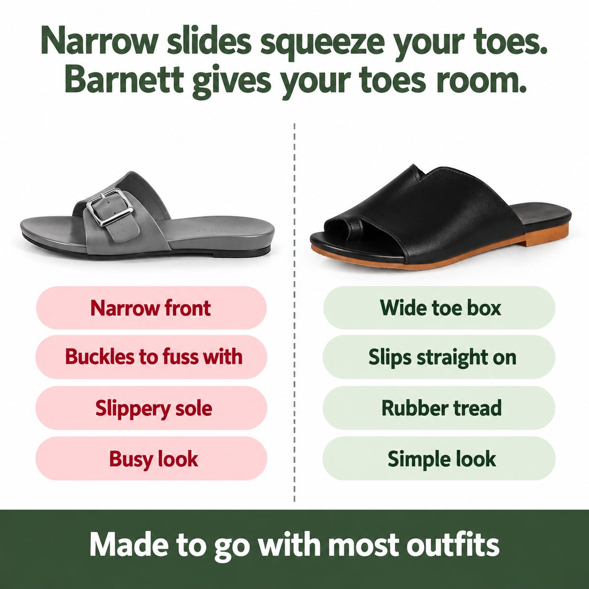 Barnett – Unisex Wide Toe Box Sandals, compared with an ordinary shoe