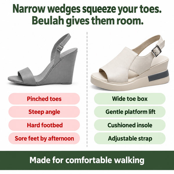 Beulah – Women's Wide Toe Box Sandals, compared with an ordinary shoe