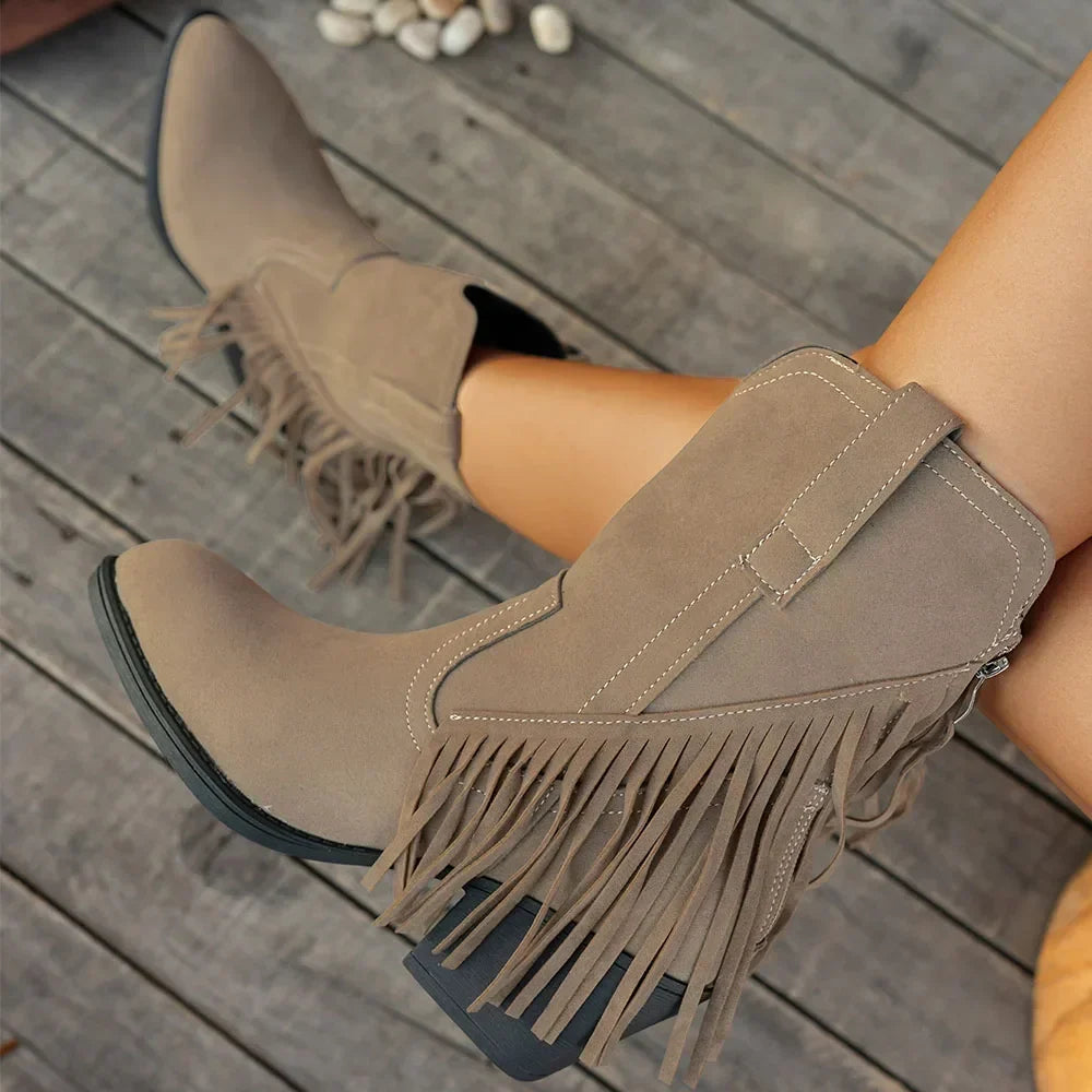 Wide Calf Western Fringe Boots
