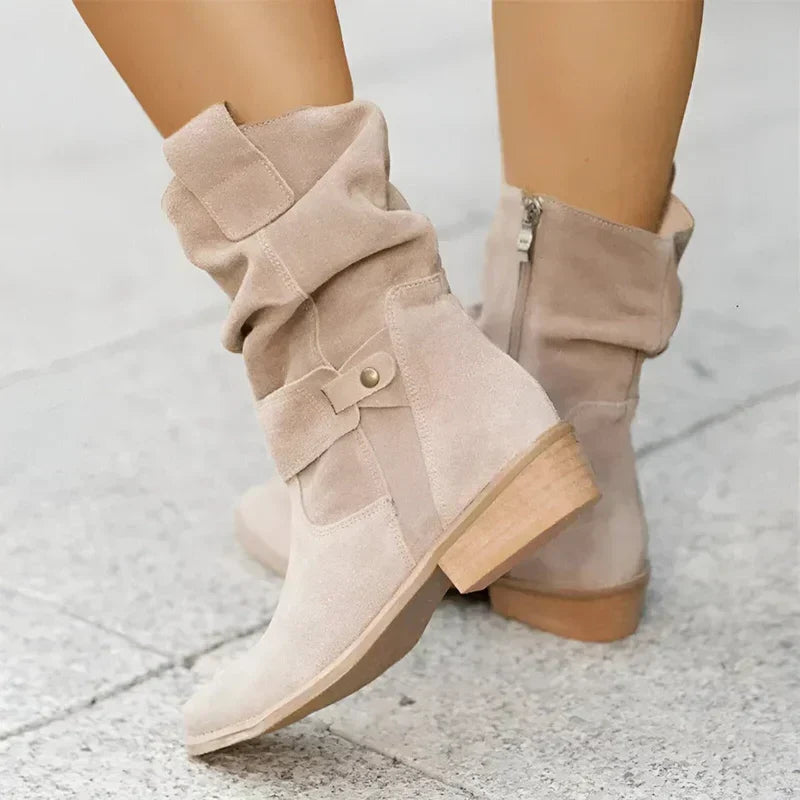 Boots For Women | Low Heel Ankle Side Zip Slouch