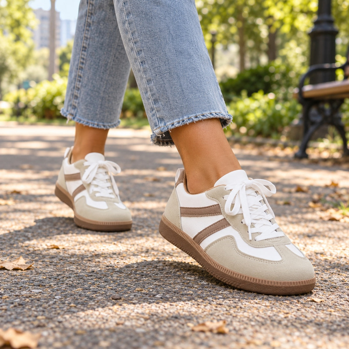Bryce – Unisex Wide Toe Box Sneakers, worn on a walk