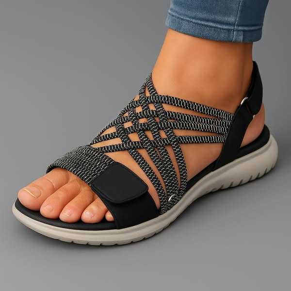 Carol | Orthopedic Flat Sandals with Strappy Upper and Hook and Loop Closure