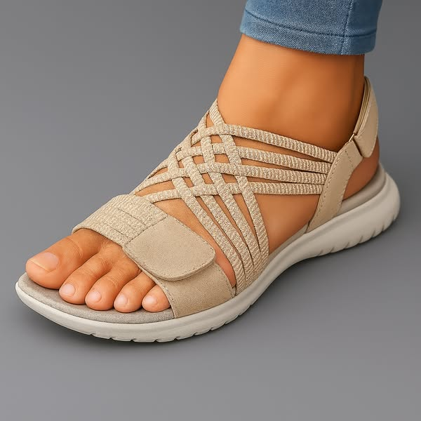 Carol | Orthopedic Flat Sandals with Strappy Upper and Hook and Loop Closure