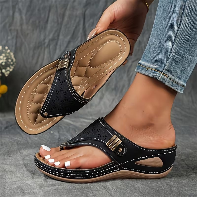 Carol | Orthopedic Wedge Sandals with Perforated Upper and Buckle Detail