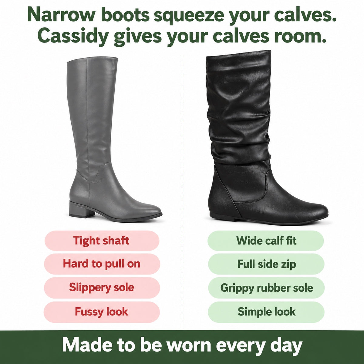 Cassidy – Unisex Wide Calf Boots, compared with an ordinary shoe