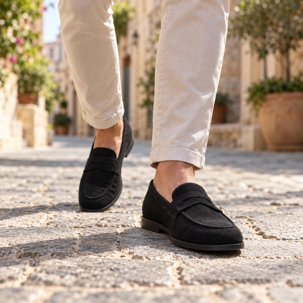 Castillo – Unisex Slip-On Loafers, worn on a walk