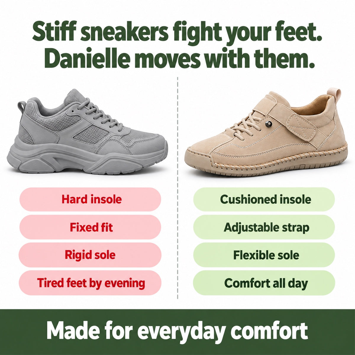 Danielle – Women's Orthopedic Sneakers, compared with an ordinary shoe